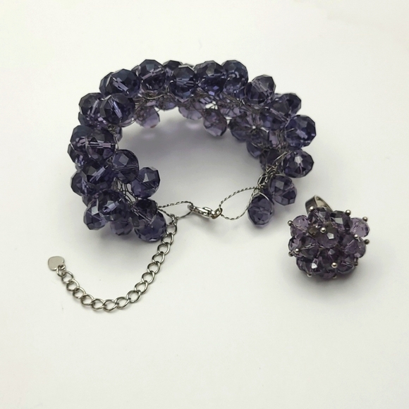 Purple Crystal Cluster Bracelet & Ring - Picture 8 of 8
